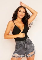 Sidra Black Smooth Plunge Strappy Bodysuit