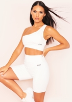Siera Cream Missy Sport One Shoulder Cut Out Gym Top