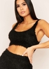 Siyanah Black Fluffy Knit Vest Crop Top