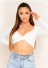 Socorro White Twist Front Bardot Long Sleeve Crop Top