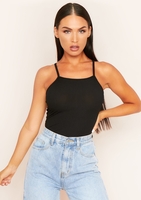 Sofia Black Ribbed Strappy Square Neck Bodysuit