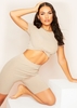 Sofia Mocha Knot Front Cap Sleeve Rib Crop T-Shirt