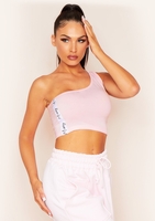 Sofia Pink One Shoulder Missy Tape Side Crop Top