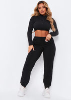 Sophie Black Soft Ribbed Drawstring Joggers