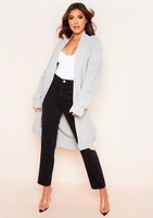 Sophie Grey Oversized Boyfriend Ribbed Knitted Maxi Cardigan