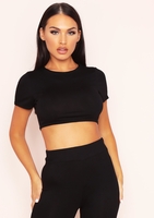 Stassie Black Capped Sleeve Crop Top