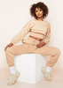 Stella Beige Seam Detail Cropped Sweater And Jogger Loungewear Set