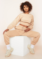 Stella Beige Seam Detail Cropped Sweater And Jogger Loungewear Set