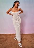 Stella Ivory Ruched Front Crochet Maxi Dress