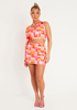 Stephanie Pink Geo Print One Shoulder Crop Top