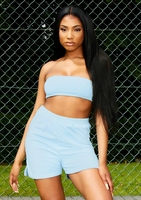 Stormi Pale Blue Velour Bandeau Crop Top