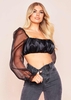 Syrah Black Satin Mesh Puff Sleeve Crop Top