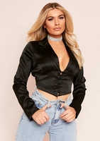Tahlia Black Satin Tailored Crop Top