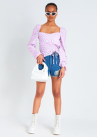 Tallulah Lilac Checkerboard Print Ruched Front Top