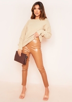 Talma Camel Vegan Leather PU Seamed Trousers