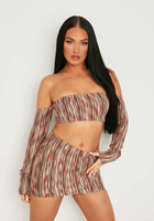 Talulla Multi Stripe Cold Shoulder Bandeau Crop Top