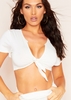 Tamara White Thick Jersey Tie Front Crop Top