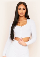 Tavia Light Grey Popper Ribbed Crop Top