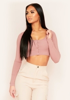 Tavia Mocha Popper Ribbed Crop Top