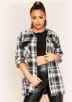 Taylor Black Faux Leather Check Print Longline Shacket