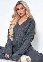 Tegan Charcoal Ribbed Knitted Loungewear Set