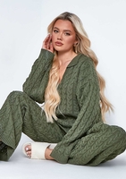 Tegan Khaki Ribbed Knitted Loungewear Set