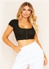 Tina Black Ribbed Popper Front T-shirt Crop Top