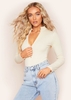Tirsa Beige Ribbed Zip Up Bodysuit