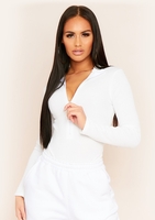 Tirsa White Ribbed Zip Up Bodysuit