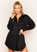 Trinity Black Ruched Detail Shirt Dress