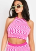 Trinity Pink Jacquard Knit Tie Neck Crop Top