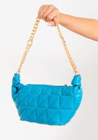 Trixy Blue Quilted Chain Detail Shoulder Bag