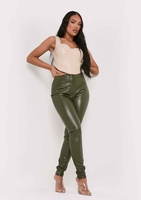 Urmi Khaki Vegan Leather PU Skinny Trousers