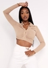 Valeria Beige Brushed Rib Ruched Detail Crop Top