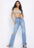 Valerie Mid Wash Ripped Split Hem Straight Leg Jeans