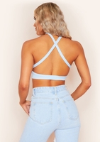 Vanessa Blue Cross Back Crop Top