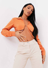 Vanessa Burnt Orange Tie Up Plunge Cropped Shirt