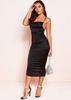 Vennie Black Cowl Lace Up Back Midi Bodycon Dress