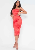 Vennie Red Cowl Lace Up Back Midi Bodycon Dress