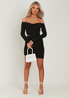 Viola Black Bardot Wrap Ruched Mini Dress