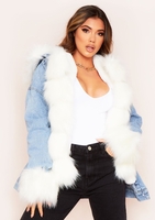 Willow Mid Wash Faux Fur Hooded Denim Coat