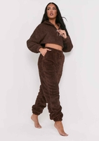 Yasmine Chocolate Fluffy Teddy Borg Casual Oversized Joggers