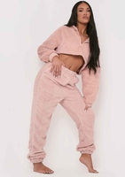Yasmine Pink Fluffy Teddy Borg Casual Oversized Joggers