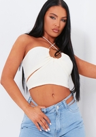 Yolanda Cream Knit Cross Over Crop Top