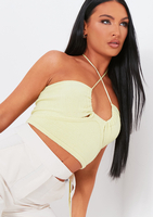 Yolanda Lime Knit Cross Over Crop Top