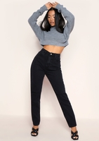 Zaralena Grey Knitted Roll Neck Cropped Jumper