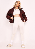 Zarina Chocolate Diamond Quilted Logo Padded Puffer Coat