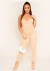 Zerlina Nude Strappy Ribbed Casual Jumpsuit