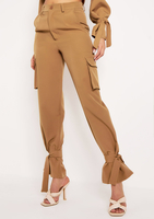 Zoey Camel Tie Ankle Pocket Detail Tailored Trouser