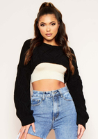 Zoya Black Extreme Crop Cable Knitted Jumper